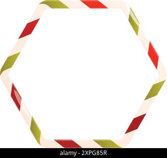 Christmas candy cane forming a hexagon shaped border with copy space Stock Vector