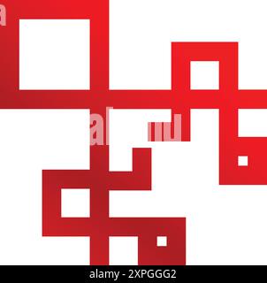 Red gradient abstract geometric shape forming a labyrinth pattern on a white background Stock Vector