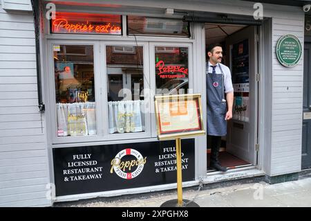 Poppies restaurant, Soho, London, site of the famous 2i's Coffee Bar (1956-1970) the birthplace of British Rock 'n Roll and the popular music industry Stock Photo