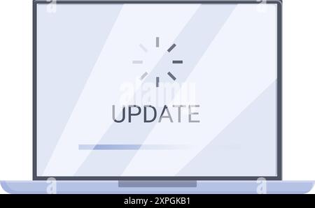 Laptop is showing an update screen with a progress bar, indicating that a software update is in progress Stock Vector