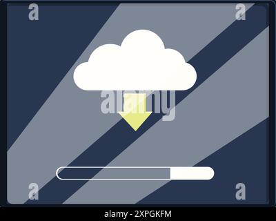 Data is downloading from the cloud to a device, showing progress on a progress bar Stock Vector