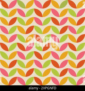 Mid Century Geometric leaves seamless pattern in orange, yellow, green and pink. For textile, fabric, wallpaper and home décor Stock Vector