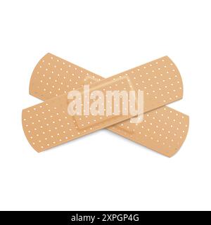 Two beige adhesive plasters, cross of bandage for treating wound vector illustration Stock Vector