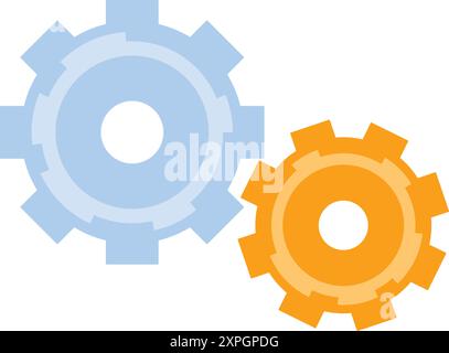 Two colored gears interlocked representing a teamwork concept Stock Vector