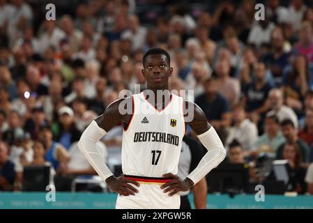 Paris, France. 06th Aug, 2024. Julien Mattia/Le Pictorium - Basketball 5x5 - 1/4 finals - Paris 2024 - 06/08/2024 - France/Seine Saint Denis/Paris - Dennis Schroder (GER) during the 5x5 Basketball quarter-final of the Paris Olympic Games, at the Arena Bercy, August 6, 2024. Credit: LE PICTORIUM/Alamy Live News Stock Photo