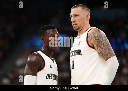 Paris, France. 06th Aug, 2024. Julien Mattia/Le Pictorium - Basketball 5x5 - 1/4 finals - Paris 2024 - 06/08/2024 - France/Seine Saint Denis/Paris - Dennis Schroder (GER) during the 5x5 Basketball quarter-final of the Paris Olympic Games, at the Arena Bercy, August 6, 2024. Credit: LE PICTORIUM/Alamy Live News Stock Photo