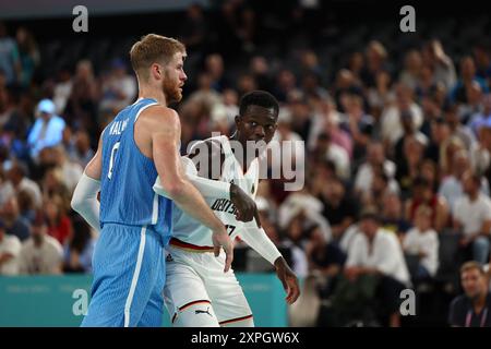 Paris, France. 06th Aug, 2024. Julien Mattia/Le Pictorium - Basketball 5x5 - 1/4 finals - Paris 2024 - 06/08/2024 - France/Seine Saint Denis/Paris - Dennis Schroder (GER) during the 5x5 Basketball quarter-final of the Paris Olympic Games, at the Arena Bercy, August 6, 2024. Credit: LE PICTORIUM/Alamy Live News Stock Photo