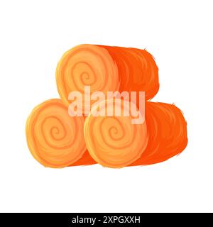 Hay bales in pile, three round rolls with wheat, dry grass heap vector illustration Stock Vector