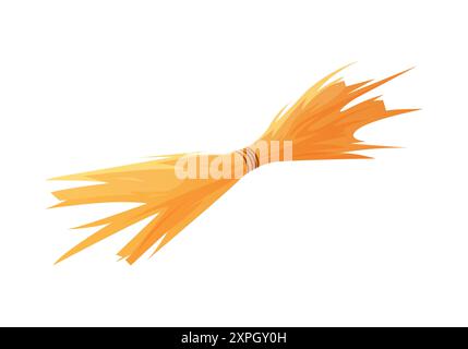 Bunch of straw, hay bundle and dry grass harvest tied with rope vector illustration Stock Vector