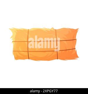 Hay bale, gold dry grass stack compressed in rectangle shape with cord vector illustration Stock Vector