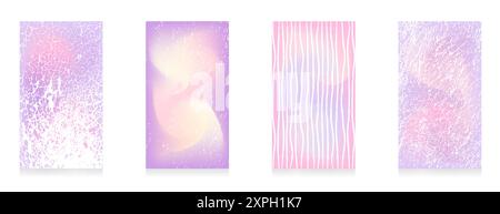 Four vertical gradient background story featuring a trendy pastel color palette with abstract grunge, lines and cracked textures Stock Vector