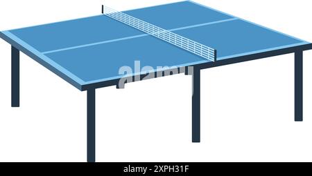 Blue ping pong table with a net is standing on a white background, ready for a game Stock Vector