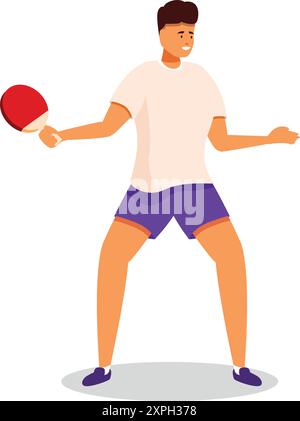 Young sportsman is playing ping pong, holding a racket and waiting for the ball Stock Vector