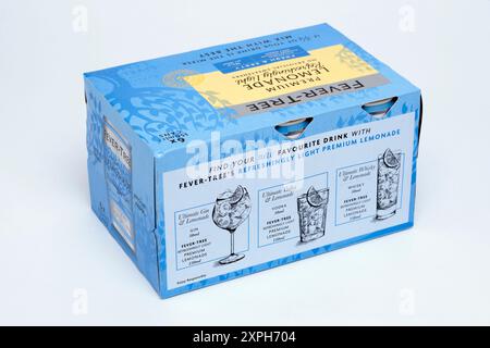 Fever-Tree Refreshingly Light Premium Lemonade Mixer  6 x 150ml Pack of Cans on a white background Stock Photo
