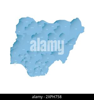 Nigeria political map of administrative divisions - states and federal capital territory. Shaded vector map with 3D-like blue gradient and name labels Stock Vector