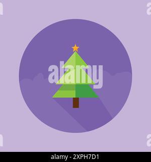 Christmas Pine Tree in a flat design style on a ring frame with a long shadow effect Stock Vector