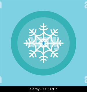 White Snowflake in a flat design style on a blue ring frame. Stock Vector