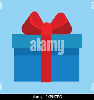 Blue gift box in a flat design style on a blue background. Stock Vector