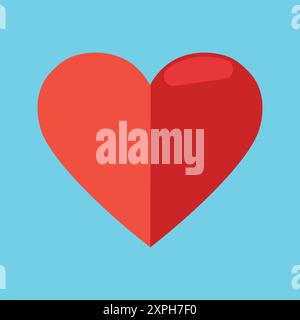 Red Heart shape against a blue background in flat style Stock Vector