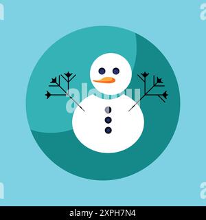 White cartoon Snowman in a globe on a blue frame. Stock Vector