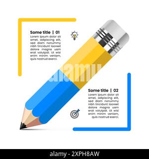 Infographic template with icons and 2 options or steps. Pencil. Can be used for workflow layout, diagram, banner, webdesign. Vector illustration Stock Vector