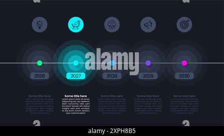 Infographic template with icons and 5 options or steps. Horizontal timeline. Can be used for workflow layout, diagram, banner, webdesign. Vector illus Stock Vector