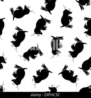 Vector isolated illustration of a pattern with silhouettes of talpa. Black and white pattern. Stock Vector