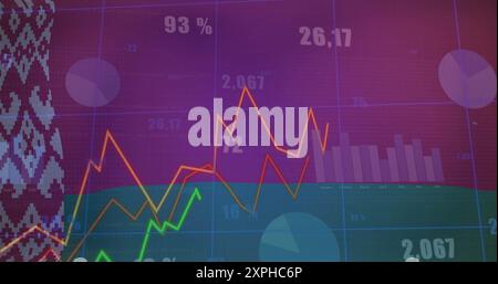 Financial data charts and graphs image over flag of belarus Stock Photo