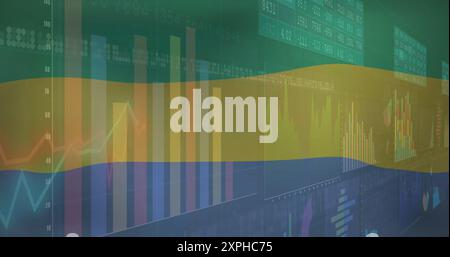 Financial data charts and graphs image over flag of gabon Stock Photo
