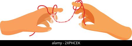 Two hands are connecting with red string symbolizing an unbreakable bond Stock Vector