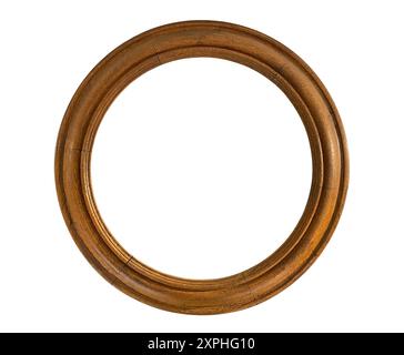 Old round wooden frame isolated on white background with clipping path Stock Photo