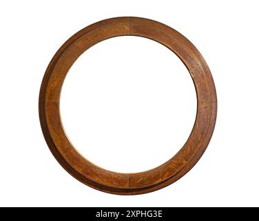 Old round wooden frame isolated on white background with clipping path Stock Photo