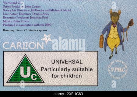 Uc rating universal particularly suitable for children on case of VHS video cassette tape by Beatrix Potter, The tale of Mrs Tiggy Winkle and Mr Jerem Stock Photo