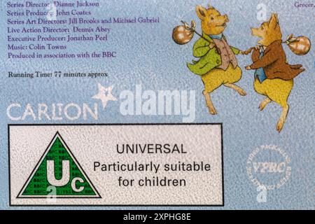 Uc rating universal particularly suitable for children on case of VHS video cassette by Beatrix Potter the tale of Pigling Bland and other stories Stock Photo