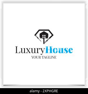 Vector Home Store Lines Patterned Diamond Logo Design Template line art style Stock Vector