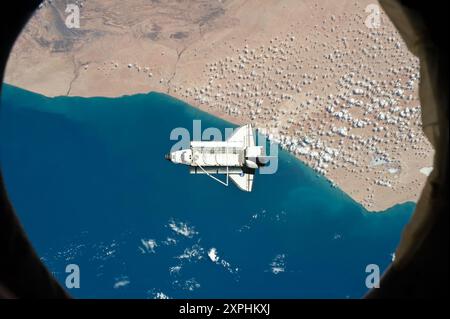 Space Shuttle Discovery Over Tarfaya in Morocco - NASA International Space Station. Nasa 2011 Stock Photo