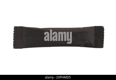 blank black stick sachet coffee package isolated on white background Stock Photo