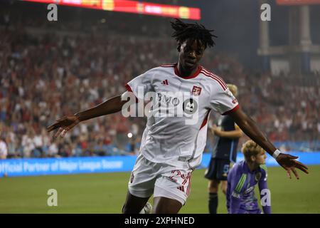 Toronto, ON, Canada, July 13th, 2024, D.Kerr #29 celebrates goal at MLS game between Toronto FC and Philadelphia Union at BMO Stadium. Stock Photo