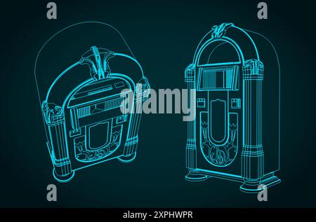 Stylized vector illustrations of a retro jukebox Stock Vector