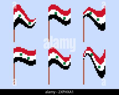 Syria pixel flag icon set. Waving Syria flag in 8-bit retro graphic style from the 80s. Pixel art design for banners and posters. Vector illustration Stock Vector