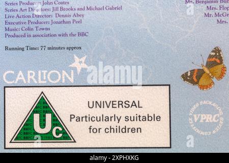 Uc rating universal particularly suitable for children on case of VHS video cassette tape by Beatrix Potter, The World of Peter Rabbit Stock Photo