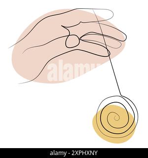 Yoyo or yo-yo continuous line drawing With Abstract color Shapes. One line art international yoyo day vector illustration. Simple hand drawn toy in ha Stock Vector