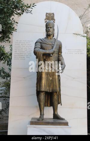 Statue of Constantine XI Palaiologos in Metropolitan Square, Athens, Greece. He was last Roman/Byzantine emperor. Stock Photo