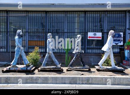 Beatles, statues, carved, wooden, folk art, sculpture, crossing, Abbey ...