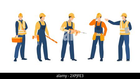 Building construction worker, contractor, engineer, architect, builder. Professional maintenance, home renovation and repair workers Stock Vector