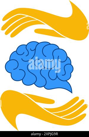 Two human hands are holds human brain Support healthy brain concept Stock Vector