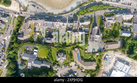 Aerial view on houses in Northern Ireland. Upscale single-family homes  in expensive residential neighbourhood, Drone photo Stock Photo