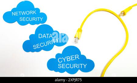 Two yellow cables connected to a blue cloud Stock Photo