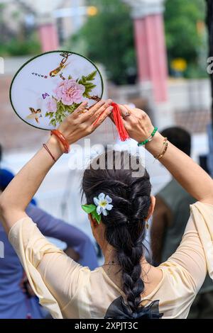 Chinese Canadian woman wearing traditional y costume at the Calgary Heritage Day Festival, Alberta Canada Stock Photo