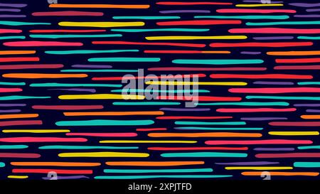 Neon lights road rays seamless pattern. Blue pink bright stripes geometric design. Horizontal lines strokes prints for textiles. Abstract futuristic Stock Vector